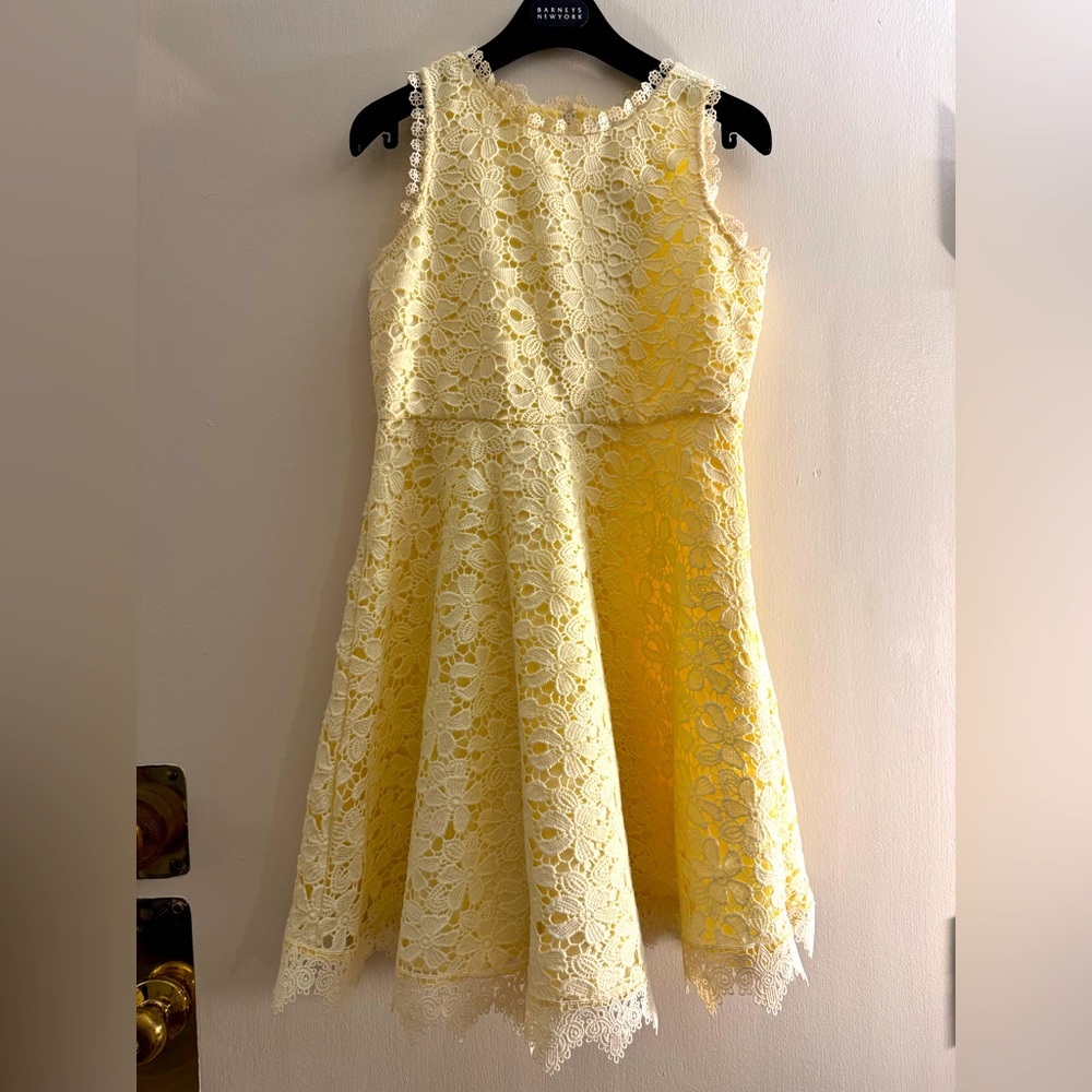 Rare Editions Crochet Lace A-line Skater Dress Butter Yellow Daisy Size XS